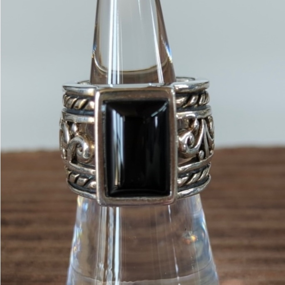 Stunning Silpada Sterling Onyx braided 7 3/4 Ring 925 sterling RARE